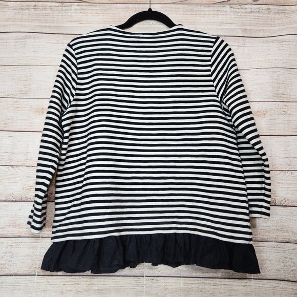 VINEYARD VINES Black White Striped Ruffle Bottom Top Long Sleeve Size XS - Picture 10 of 14